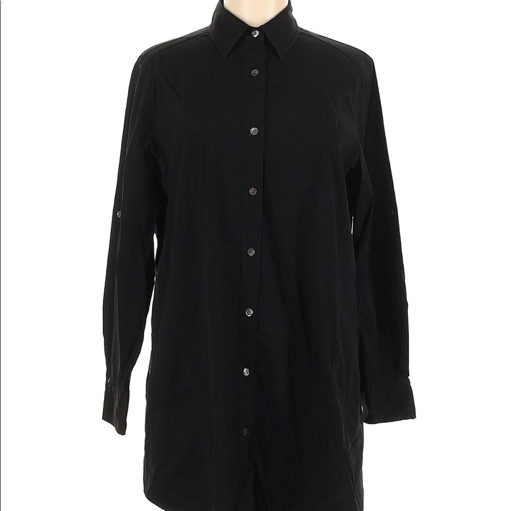 Lafayette 148 New York Black Button-Down Long Shirt Size 10